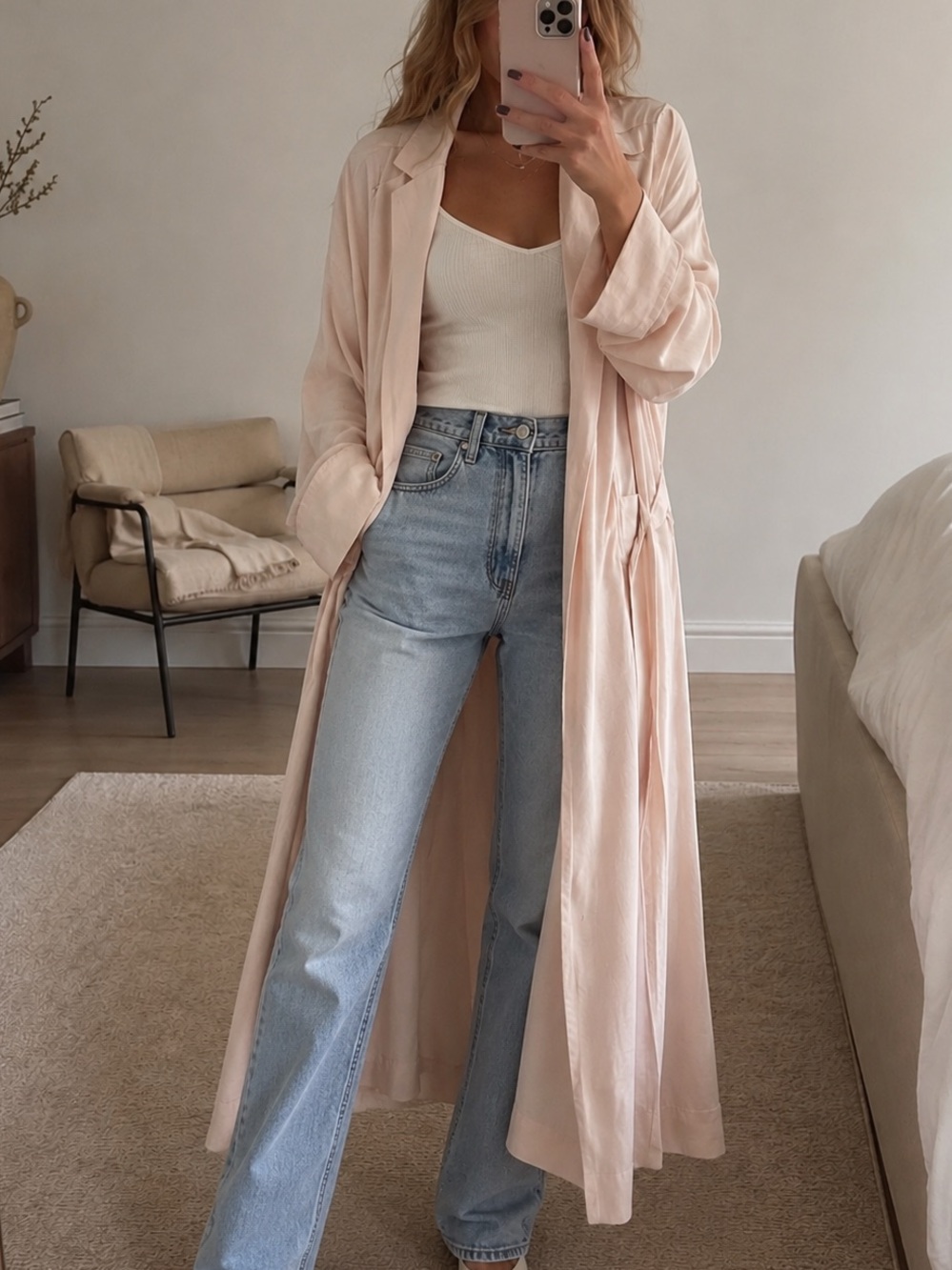 Topshop Minimalist Longline Belted Duster Blazer Coat Blush Pink US 6